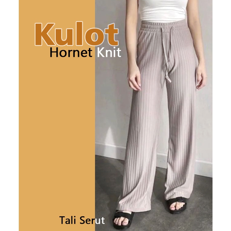 New // Hornet Knit Pant / Celana Kulot Highwaist Termurah / Kulot Rajut Tebal Super Jumbo // 100%