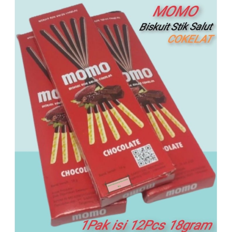 

MOMO Biskuit Stik Salut Cokelat / Strawberry Stick 1 Pak isi 12 Pcs 18gr