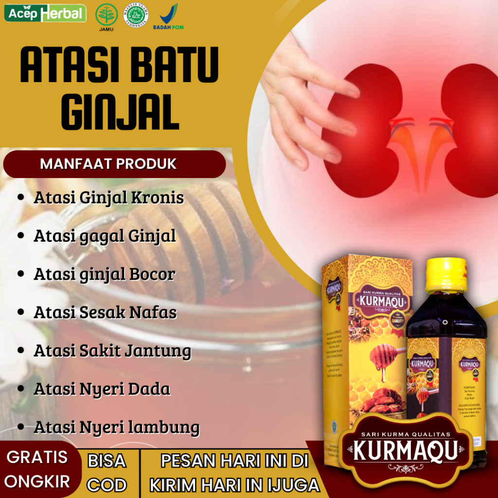 

Obat Herbal Atasi Batu Ginjal Gagal Ginjal Ginjal Bocor Lambung Perih Obat Darah Tinggi Hipertensi Sakit Kepala Pusing Nyeri Dada Sesak Nafas Jantung Berdebar Kencang Badan Lemas Lesu Pegal Linu dengan Madu Kurmaqu Sari Kurma Dan Madu Alami