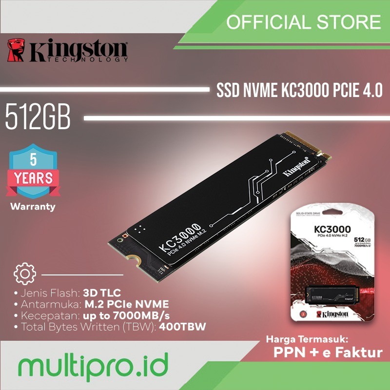 Kingston KC3000 SSD NVME PCIe Gen4 512GB SKC3000S/512G