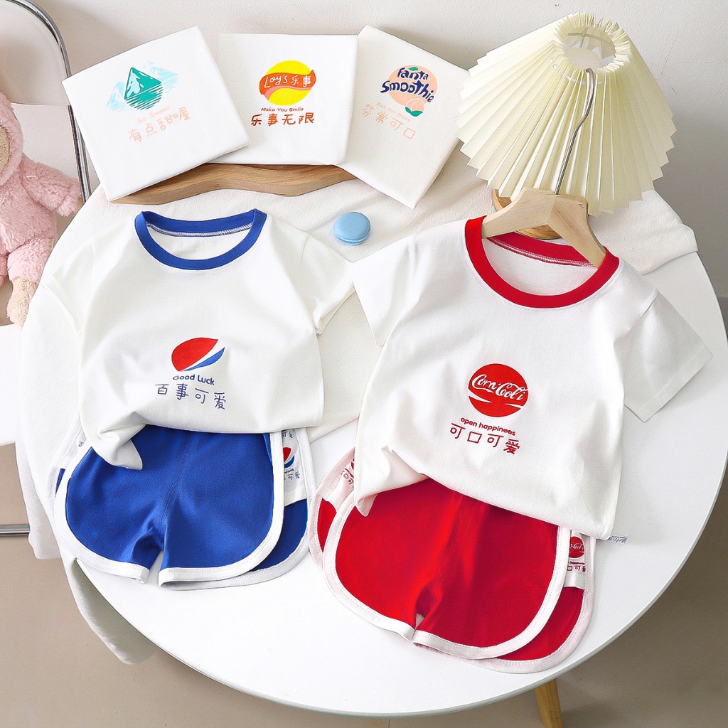 Sunny Stars Korean Set Setelan Kaos Lengan Pendek Celana Pendek Pakaian Olahraga Anak Laki-Laki Pere