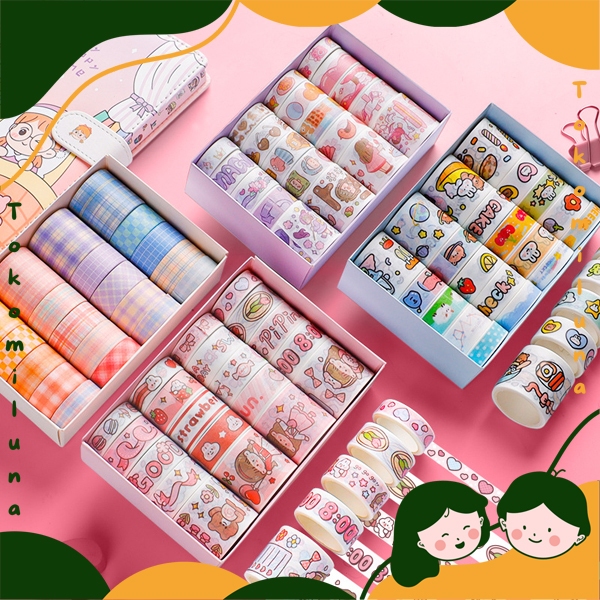 

1 set isi 20 pcs washi tape motif gambar lucu plaid kotak masking tape HB1454