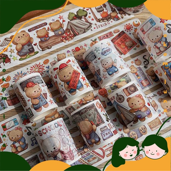 

Sticker roll bear lucu cute paper sticker washi masking tape gambar beruang kawai aesthetic HB1447
