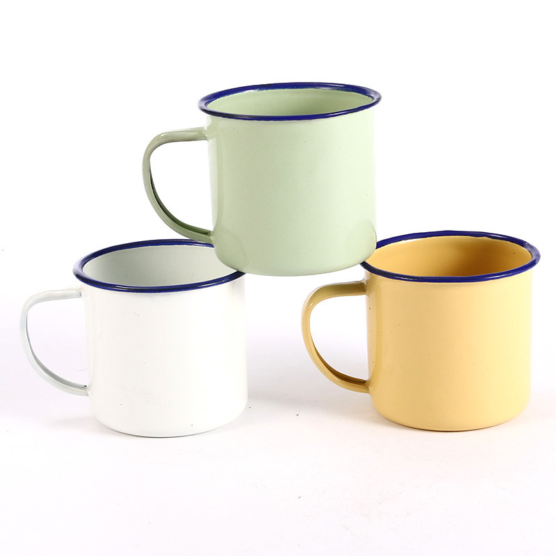 Mug Enamel Jadul 7cm Warna Hijau Kuning Putih Blirik Cangkir Enamel Seng
