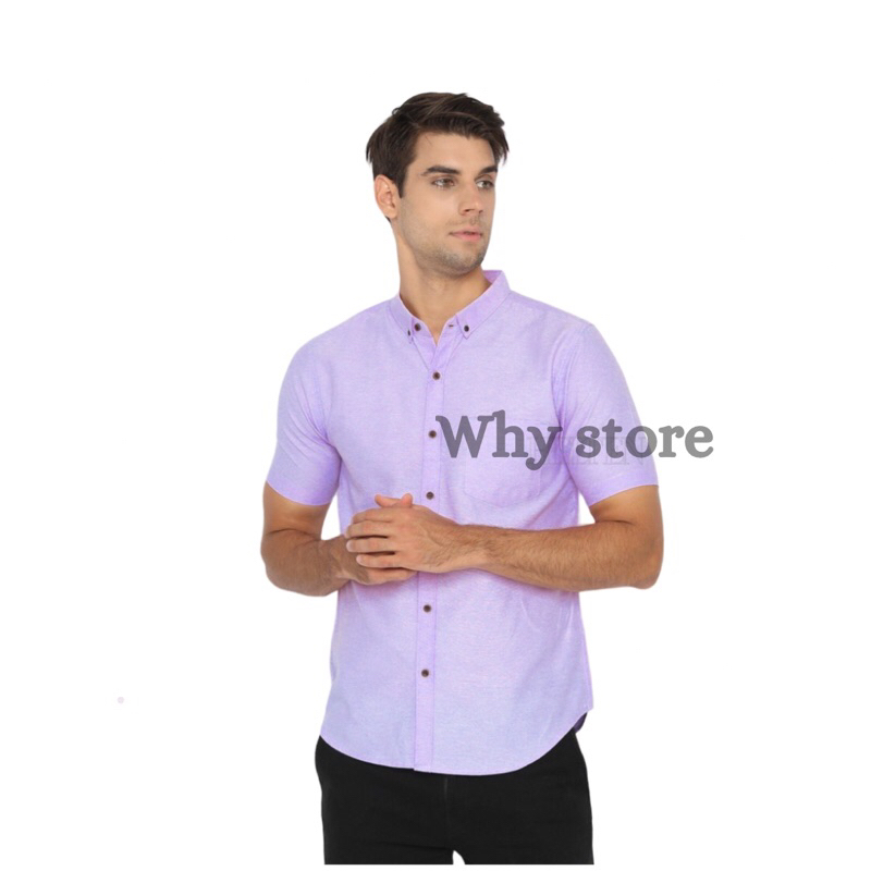 kemeja pria warna ungu lilac pria lengan pendek warna ungu muda