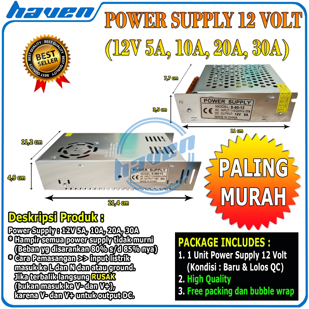 Power Supply 12V 30A / PSU 12V 30A Switching Power