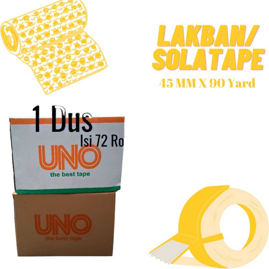 

Lakban, Solatip, Solasi Merk UNO Bening dan coklat 90 Yard 1 Dus