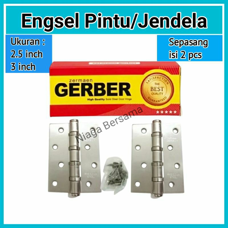 Engsel Pintu Jendela 2.5 Dan 3 Inch GERBER Tebal 3 mm Plus Sekrup