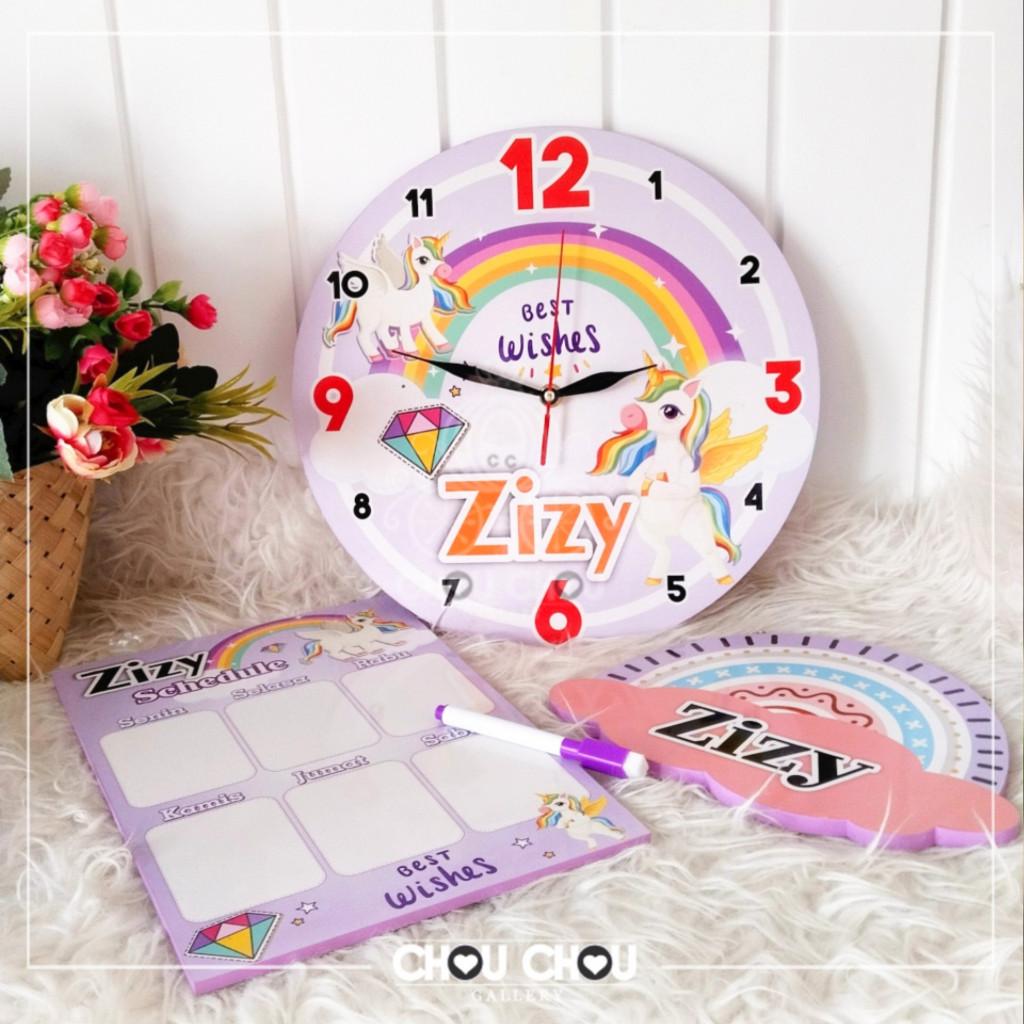 3in1 Jam Dinding Jadwal Pelajaran Scedule Hiasan Dinding