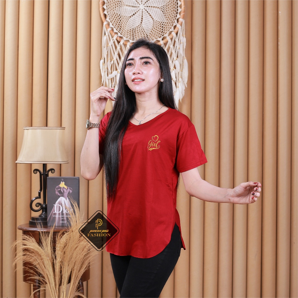 Kaos oversize Size XL/Kaos lengan pendek wanita/Kaos wanita oval belah samping