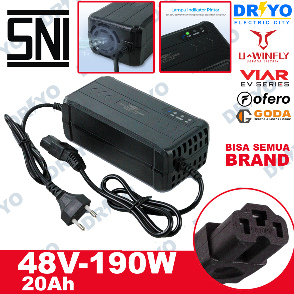 OTOHEROES Adaptor Charger Baterai 48V 20Ah Lead-Acid BatteryConverter Motor Skuter casan 2 listrik a