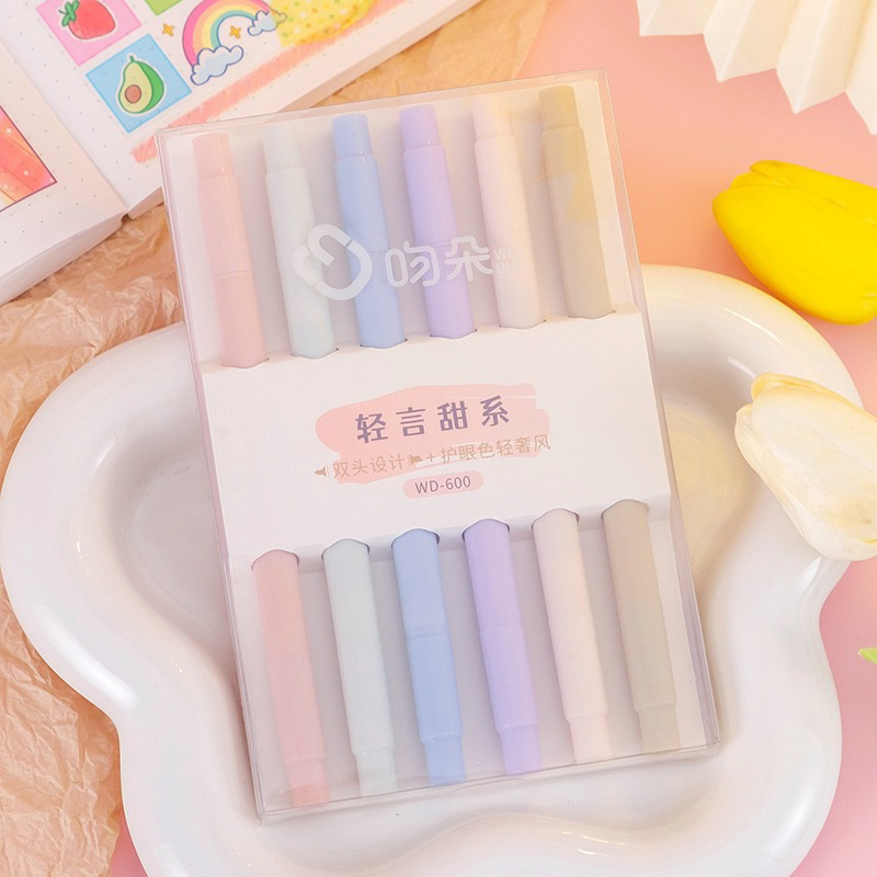 

6 PCS SPIDOL HIGHLIGHTER DUA SISI UJUNG LEMBUT STABILO JOURNAL MAKER PEN WARNA WARNI