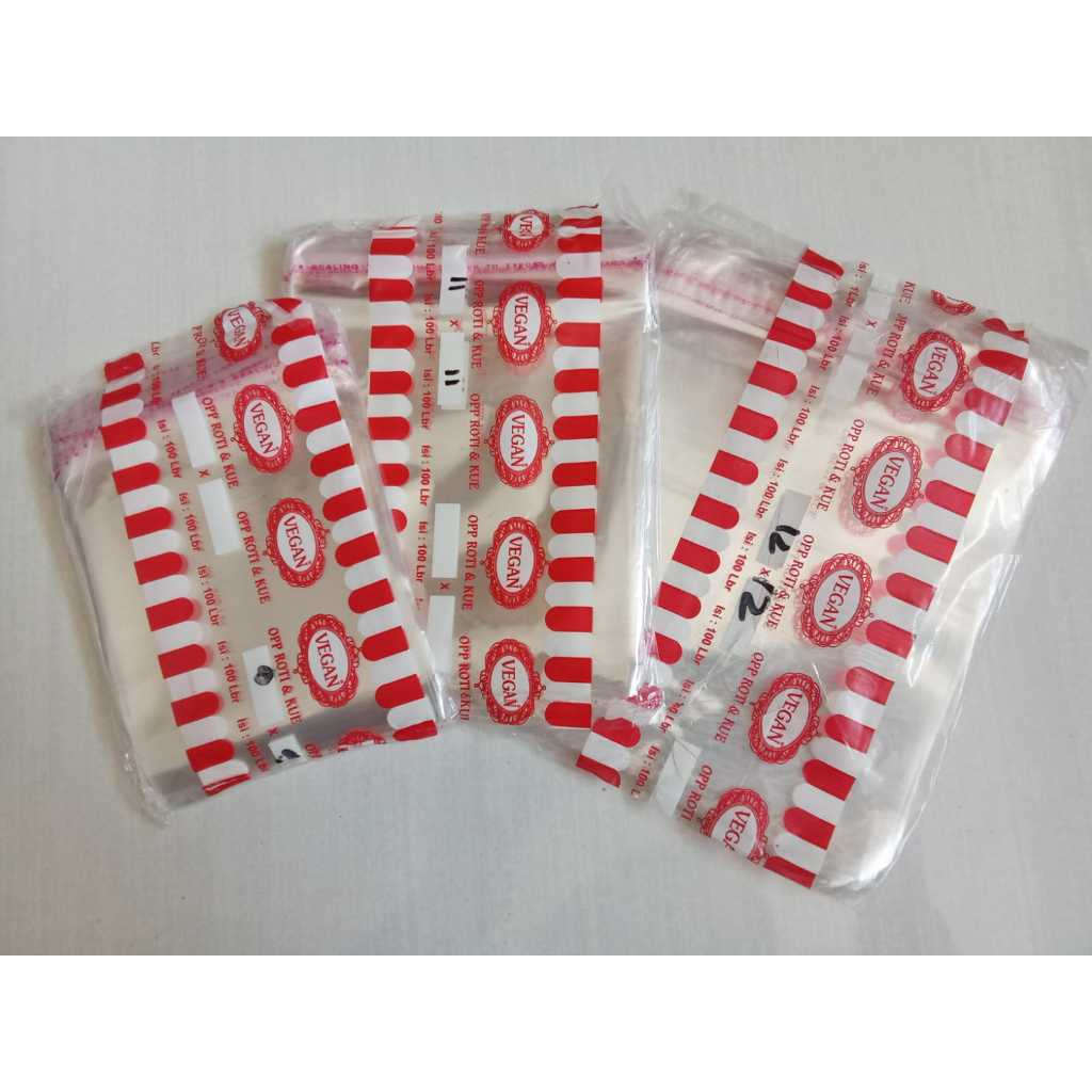 

PLASTIK OPP VEGAN SEAL LEM ROTI , SNACK , SOUVENIR (ISI 100 PCS) UKURAN 9X9