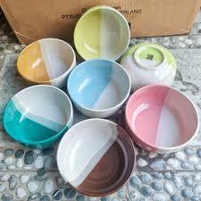 Mangkok Keramik TwoTone Bulat 2 Warna Cantik Ukuran 14 cm Tebal