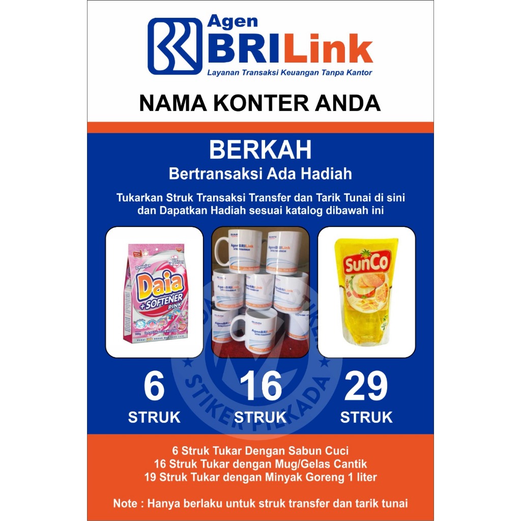 

STIKER VINYL PENUKARAN STRUK BRILINK ( CUSTOM NAMA KONTER )