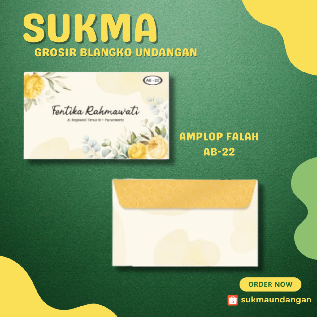 

AMPLOP KONDANGAN NIKAH MURAH FALAH AB 22 50 PCS UKURAN TANGGUNG | SUKMA UNDANGAN