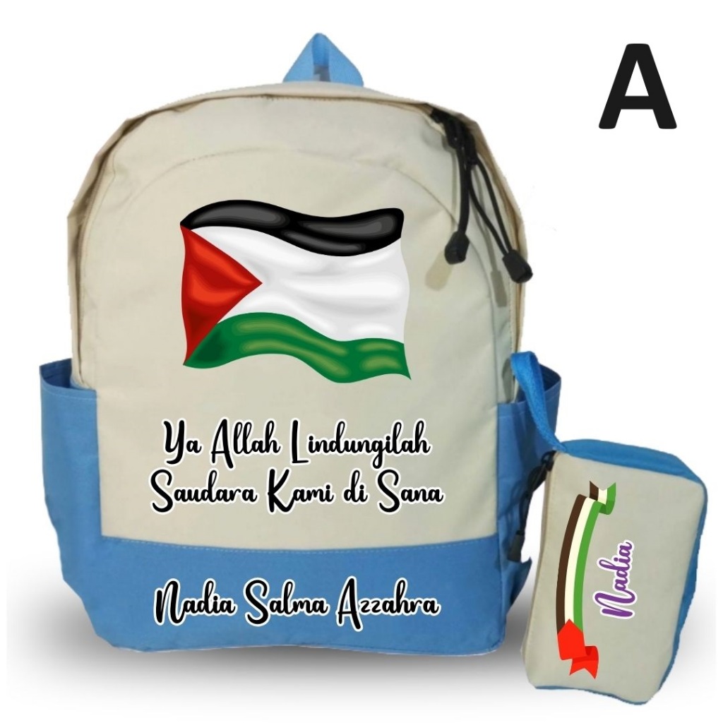 Tas Palestina / Tas Ransel Backpack Anak Sekolah Palestina / Tas Custom Nama / Tas Custom Palestina 