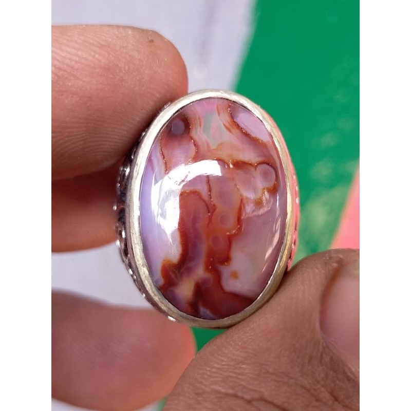 cincin batu akik natural Sulaiman merah motif