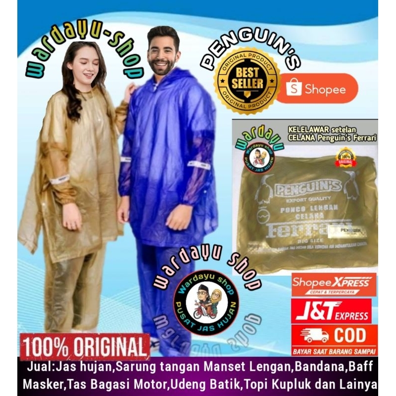 Jas Hujan Penguin Ponco Lengan Setelan Celana Ferrari  / Mantel Penguins Stelan Kelelawar Dewasa Pri