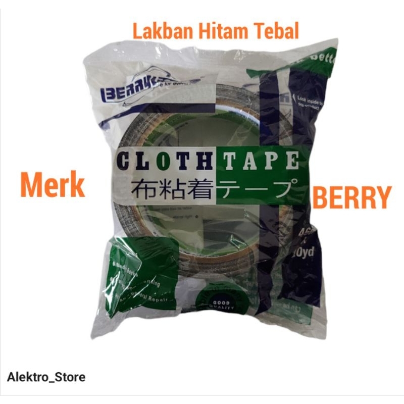 Isolasi Lakban Hitam kain/ Cloth Tape Berry 46 mm