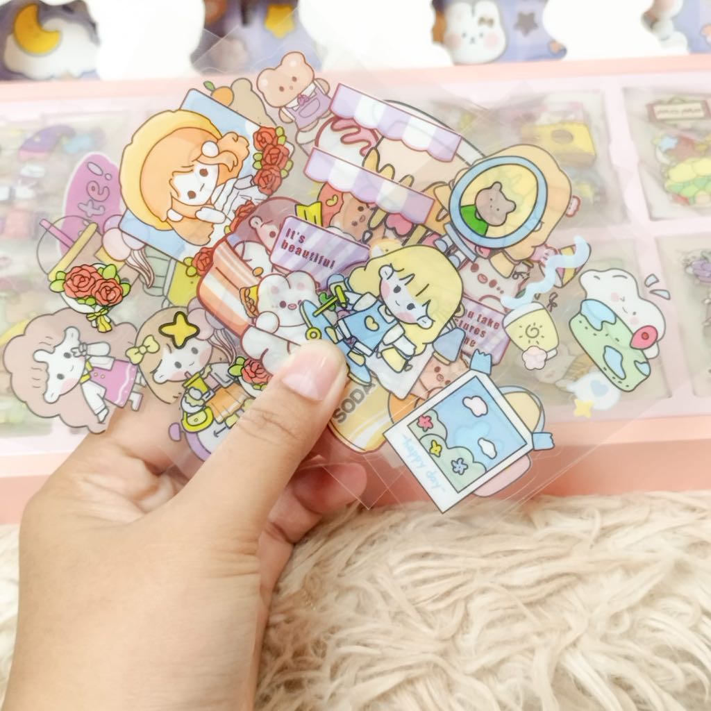 

Paket Sticker 200Pcs Momo Senmu Tahan Air/ Warna Pink Pastel, Ungu Pastel