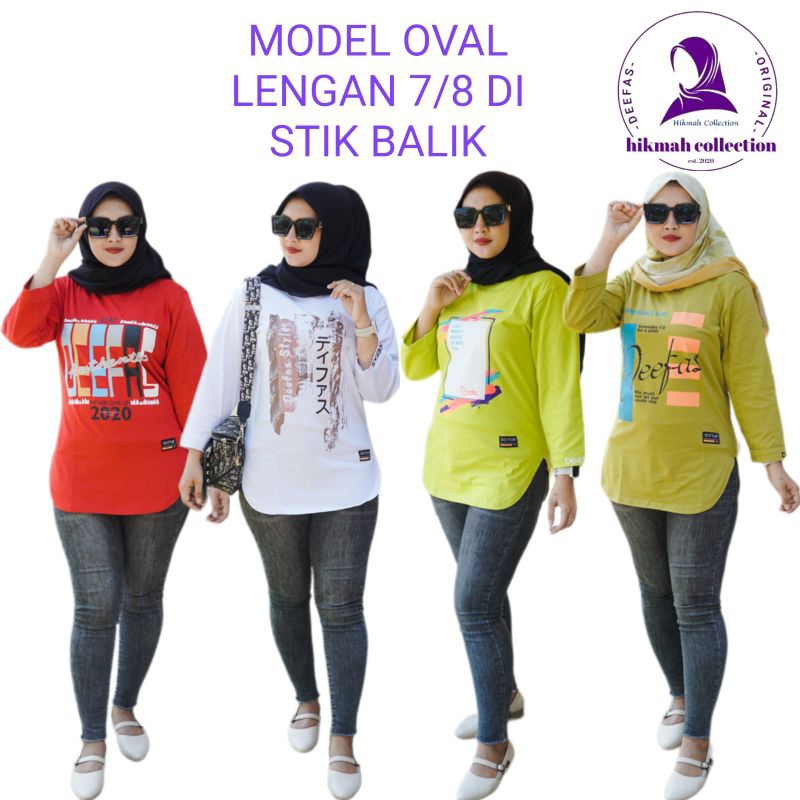 OVAL MOTIP 04√  KAOS WANITA LENGAN 7/8 DI STIK BALIK BODY OVAL BAHAN KATUN KOMBET 20S  KAOS MOTIP OLAHRAGA SENAM  Zumba