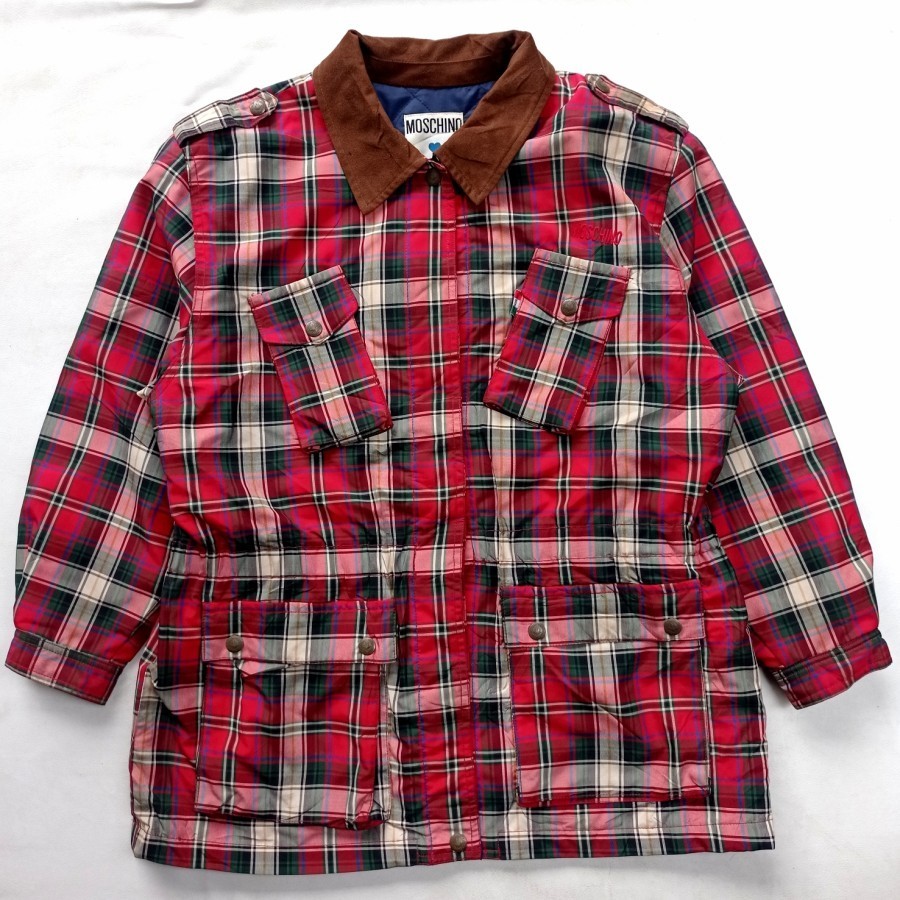 vintage 90s Moschino nylon plaid tartan light parka