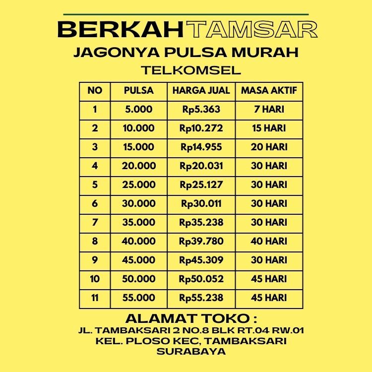 Pulsa Telkomsel Murah Berkah Tamsar pulsa 20rb sampai 55rb