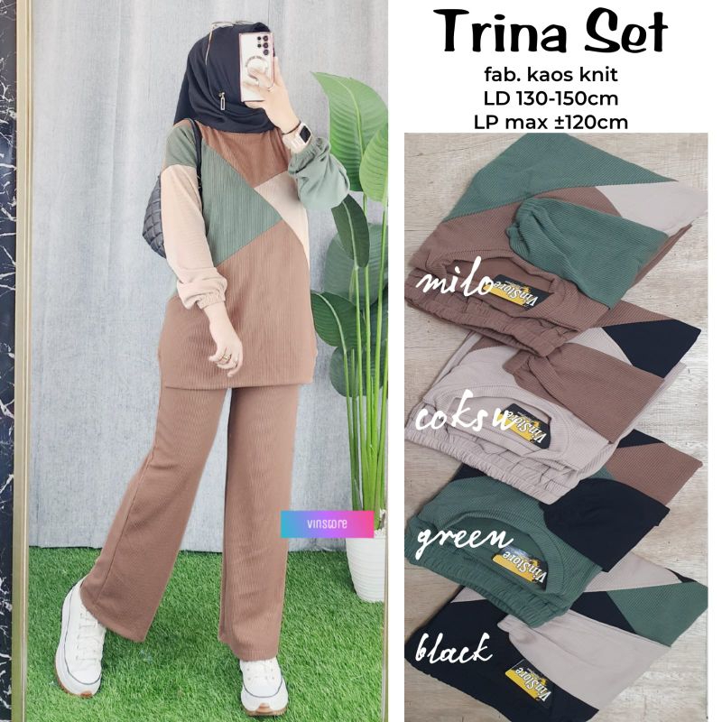 BarangOri100%|TrinaSet|SetelanKaosKnit|SetelanLd130-150