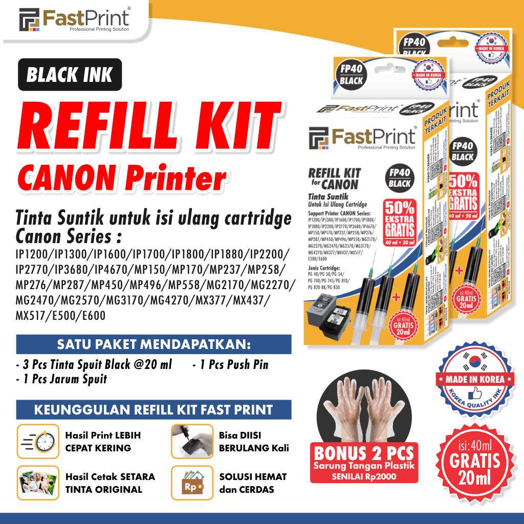 Fast Print Refill Kit Tinta Canon FP40 Cartridge Black