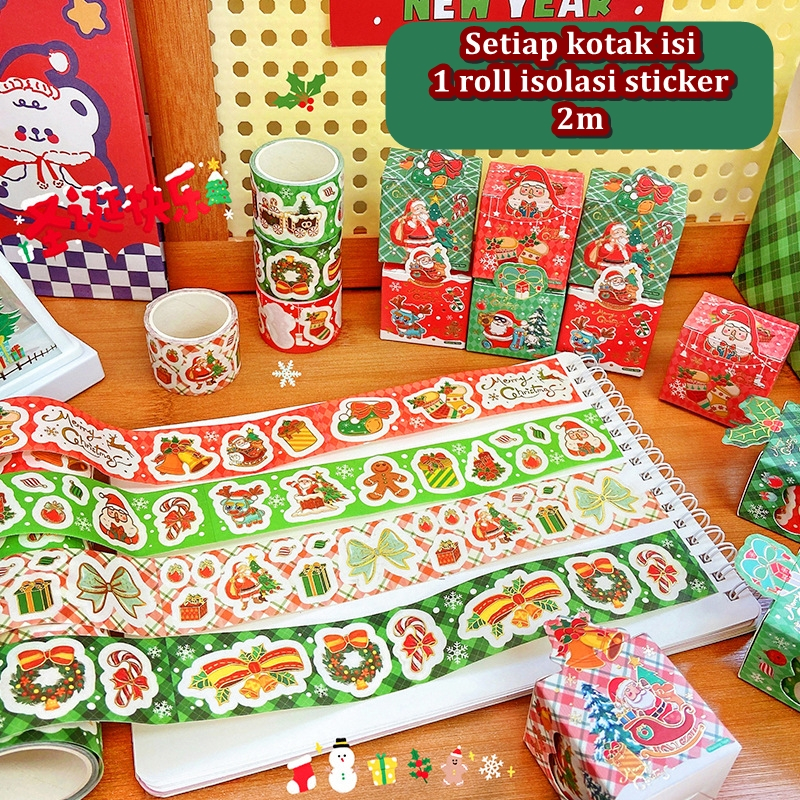 

[ORGM] *NATAL* Perlengkapan Pesta Isolasi Sticker Dekor Sticker Jurnal Sticker Natal Santa dengan Garis Emas