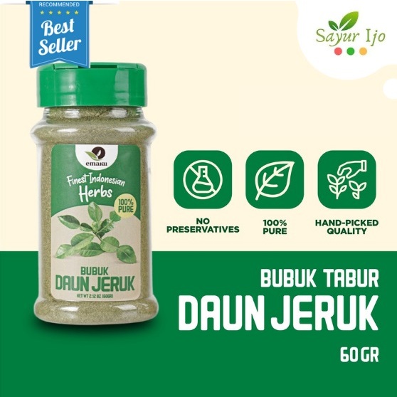 

Emaku Daun Jeruk Kering 60 Gram / Botol Orange Dry Herb Powder Bumbu Tabur Rempah Masak Instant