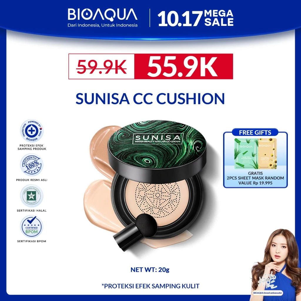 ASLI BIOAQUA x SUNISA CC Cream Cushion | Netto 20g | BB Cushion | Foundation | Make Up | Full Covera
