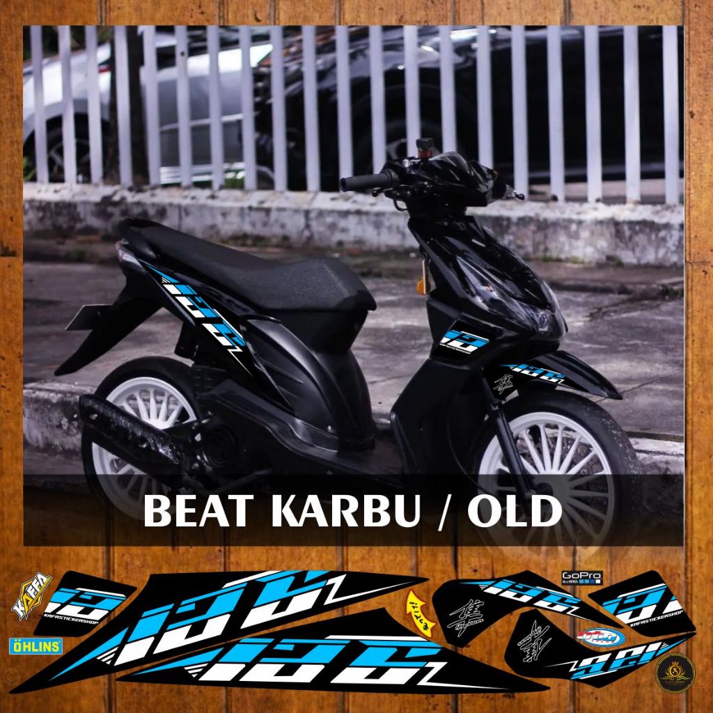 Stiker Striping Variasi Beat Old Beat Karbu Beat Lama Motif List Custom Decal List Biru Muda