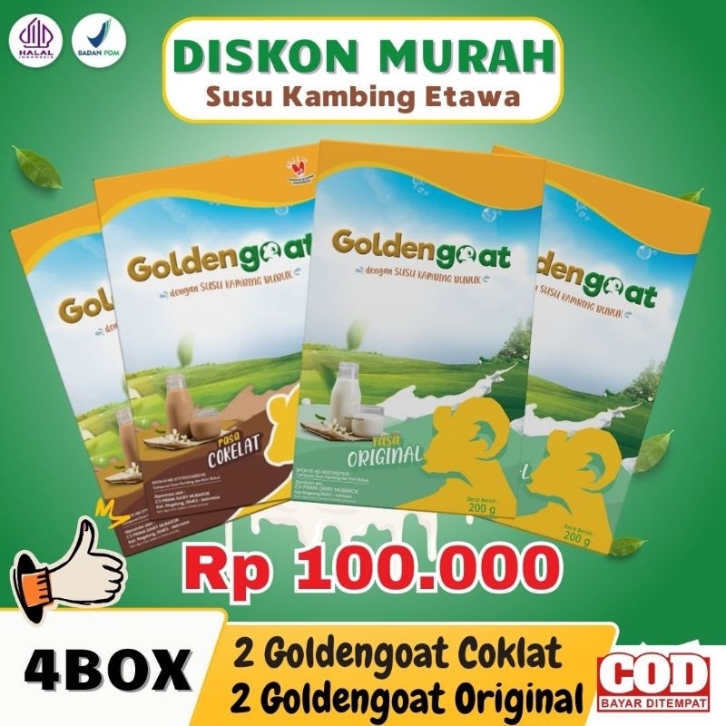 

TERLARIS 4 BOX SUSU KAMBING ETAWA BUBUK GOLDENGOAT / PRIMAGOLD / SIGOAT ALAMI MURAH ORIGINAL UNTUK ATASI NYERI TULANG PUNGGUNG SENDI ASAM URAT PEGAL LINU SYARAF KEJEPIT ASMA SESAK NAFAS BATUK MENAHUN PARU-PARU NYERI DADA