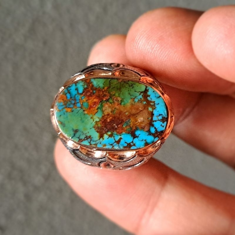 CINCIN PERAK PIRUS PERSIA MOTIF KUDA GRADASI IJO BIRU bukan mesir hubei giok bacan garut