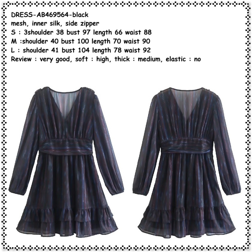 AB469564 Mini Dress Lengan Panjang Pesta Wanita Korea Import Hitam Black