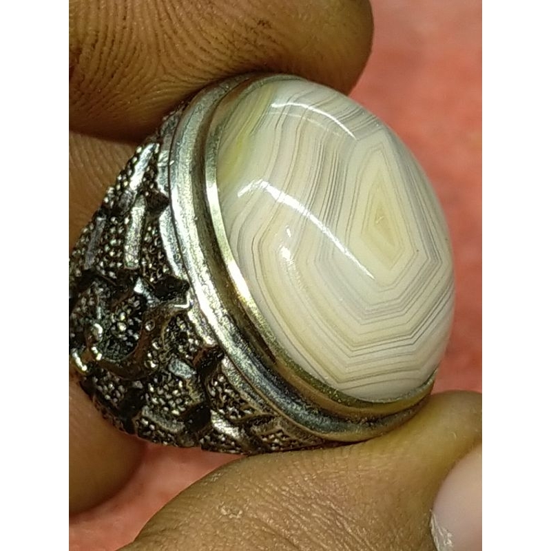 cincin batu akik natural Sulaiman ginggang bergerak motif kantong semar