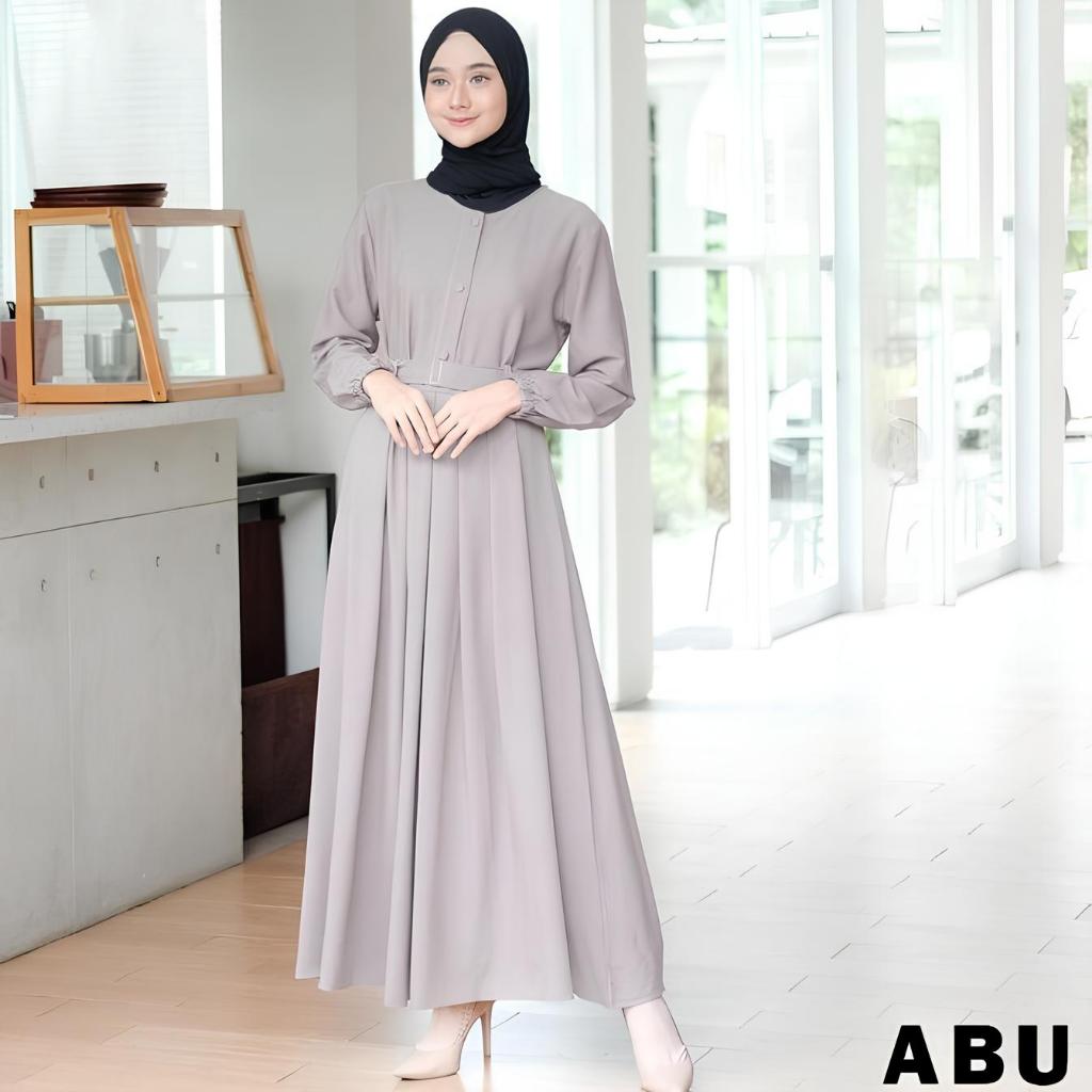 Gamis Hitam Polos Free Belt Dress Remaja Kekinian Maxi Busui Syar'i Daily-2
