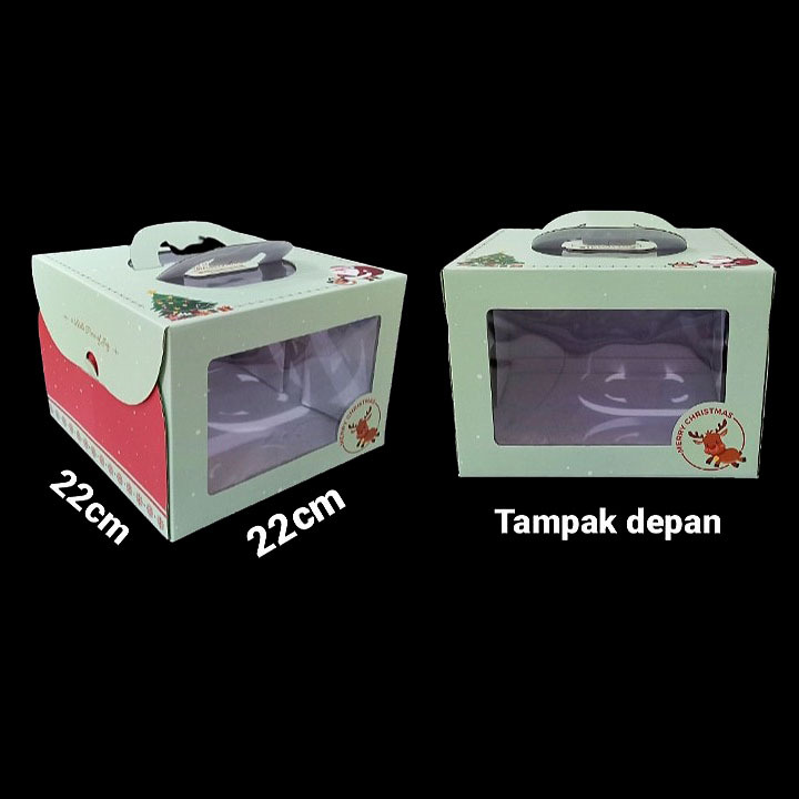 

(3 pcs) kardus tenteng jendela mika dus chiffon cake box kue bolu kotak kemasan pudding natal christmas xmas ukuran 22x22x16cm