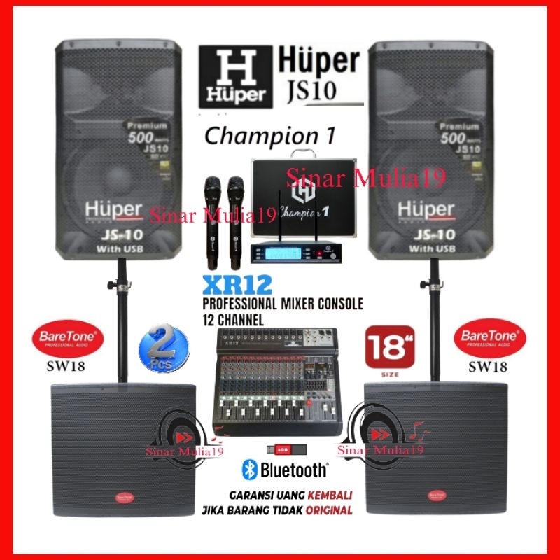 Paket Sound System Outdoor Speaker HUPER JS10 Subwoofer Aktif 18 Inch BareTone SW18 Mixer Hardwell X