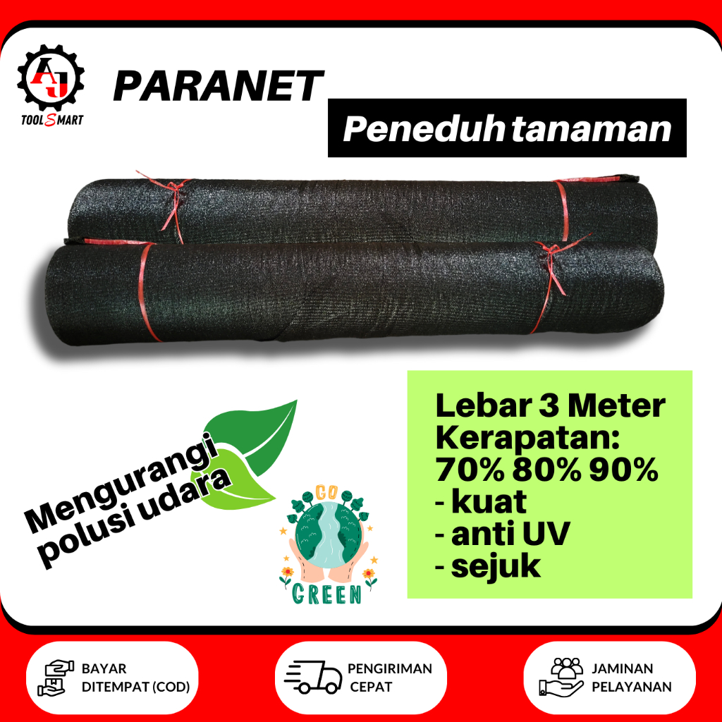 Paranet Jordan 90% ECERAN Lebar 3M Panjang 10M dan 5M Model Lurus/Anyam Jaring Peneduh Tanaman Shadi