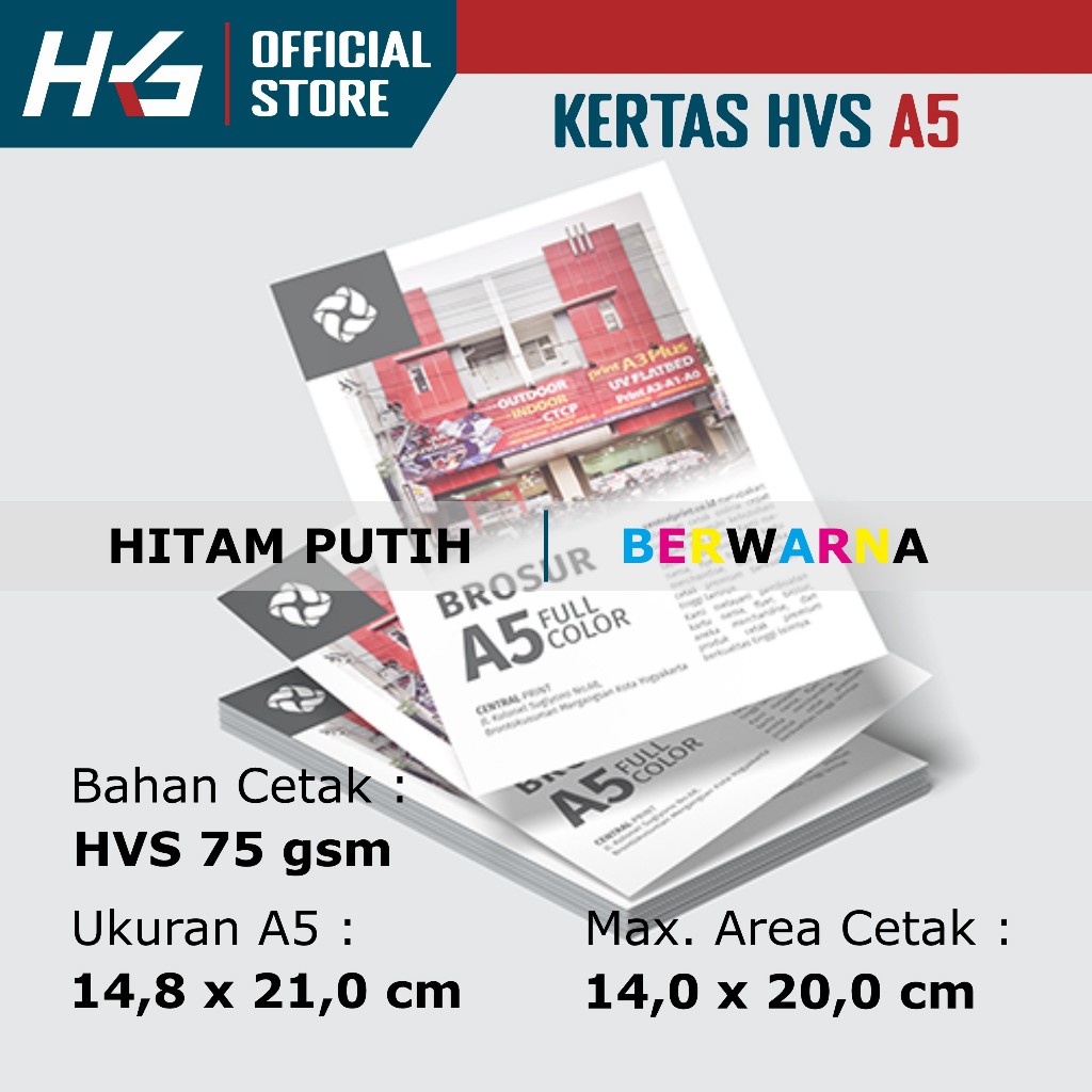 

[500 Lembar] Cetak Kertas HVS Ukuran A5 75 gsm - Hitam Putih / Berwarna Brosur Flyer Katalog