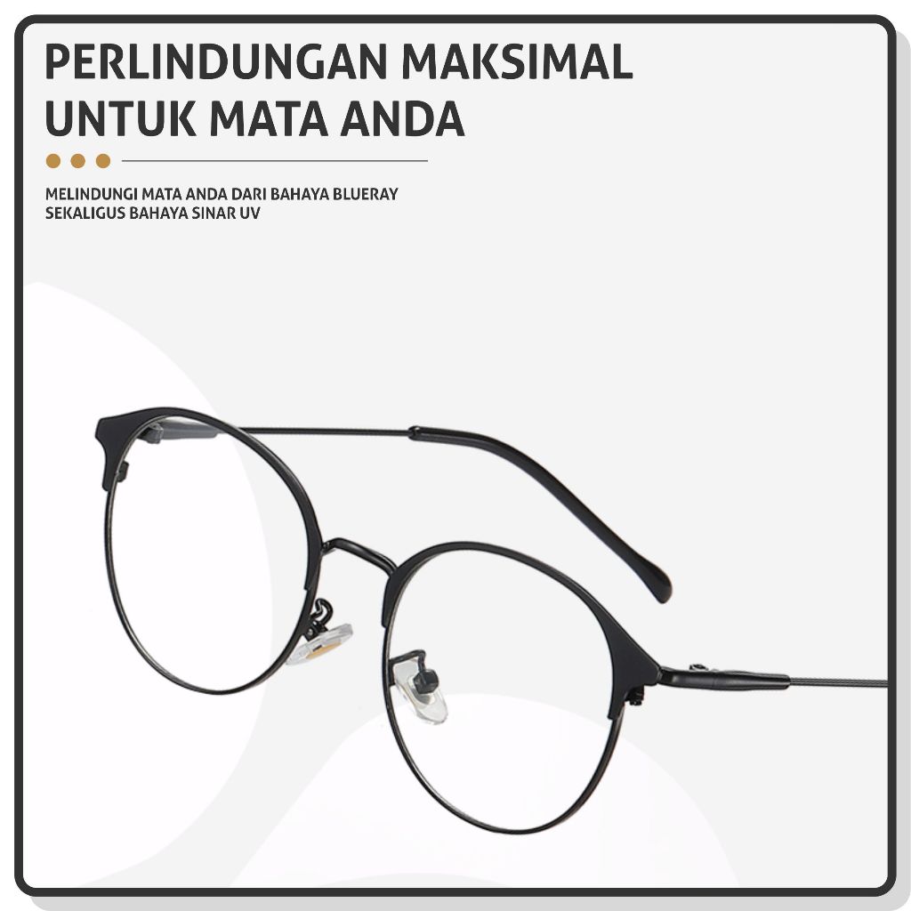 Colore.in Kacamata Anti Radiasi Lensa Minus Photocromic Anti Blueray Wanita Pria Terbaru Kacamata Fashion Metal Bentuk Bulat Anti Silau Frame Kacamata Komputer 9810-2