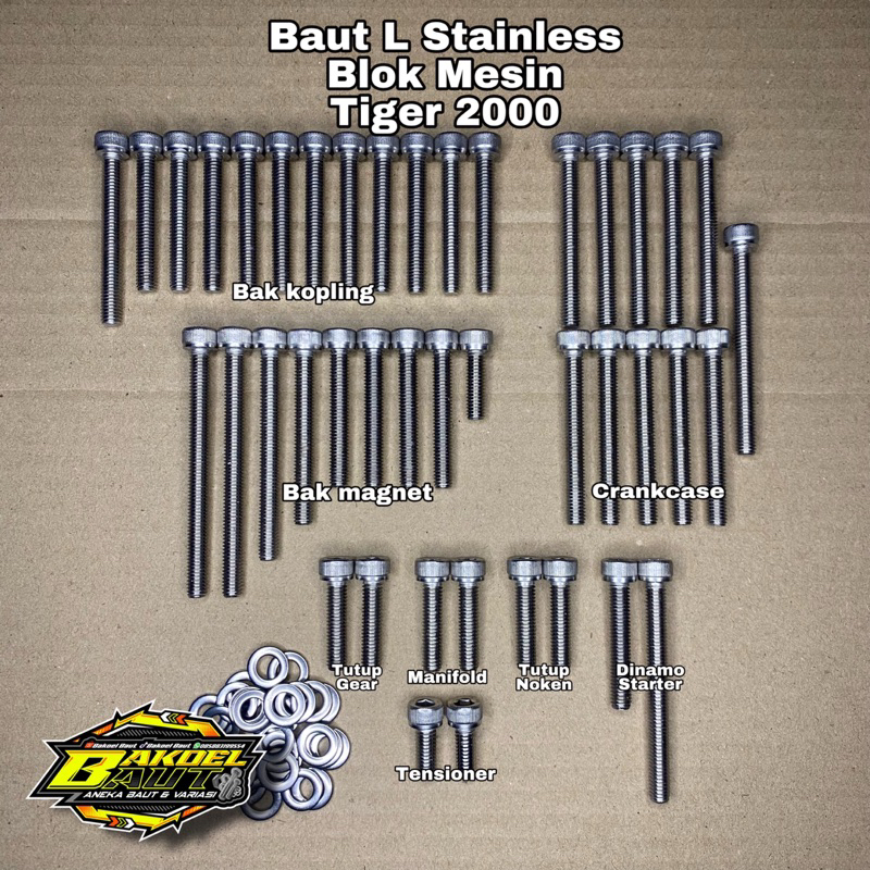 Baut Stainless Blok Mesin TIGER 2000 Baut L Stainless 100% Anti Karat