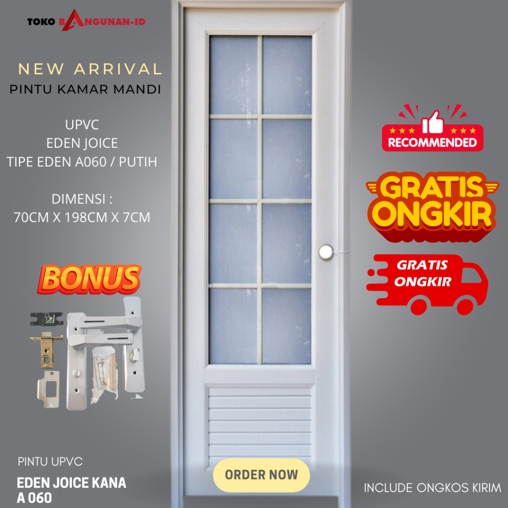 Pintu UPVC EDEN Joice Kaca Tipe A060 Putih Pintu Kamar Mandi