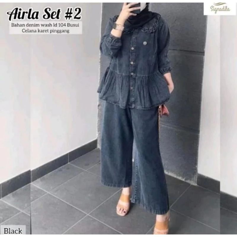 READY JS. AIRLA SET 2 ● AIRLA SET  ZARA SETELAN JEANS WASH