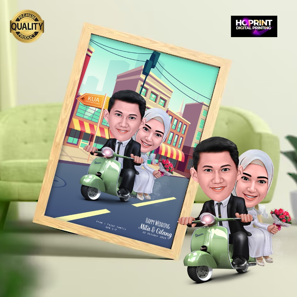 KARIKATUR Foto Custom Cetak dan Bingkai Lukisan Digital Wajah Kado Wisuda Ultah Perpisahan Kantor Un
