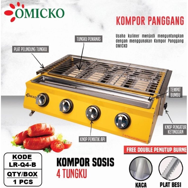 KOMPOR PANGGANG BAKAR SOSIS GAS ROASTER 4 TUNGKU OMICKO BAKAR SOSIS BBQ