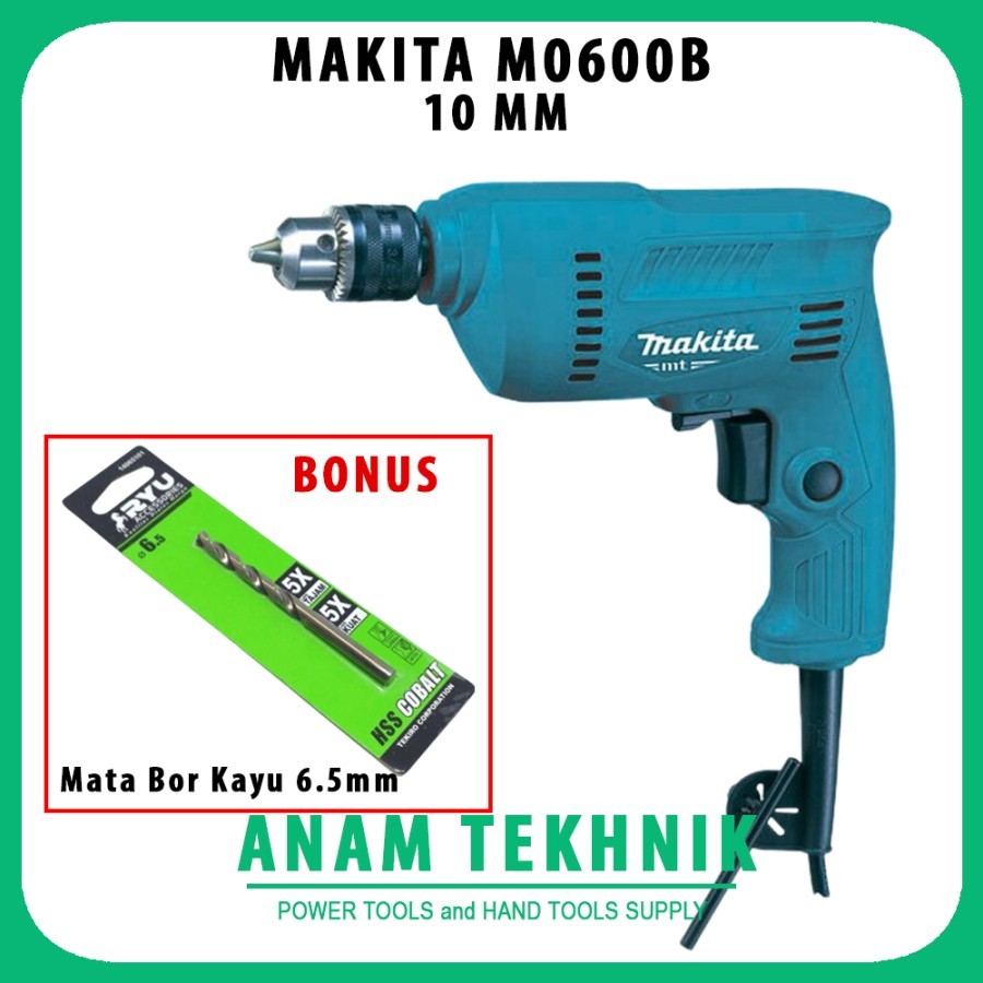 MAKITA M0600B/Mesin Bor Listrik 10mm MAKITA M 0600 B/Bor Makita 10mm bonus mata bor